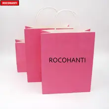 100X торговля на заказ напечатанный ваш собственный логотип Розовый Крафт крафт бумажный пакет с витой веревочной ручкой