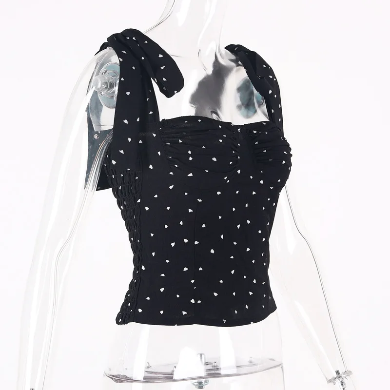Sexy Lace Up Backless Women Tops Streetwear Shirts Blouses Cryptographic Vintage Square Collar Fashion Polka Dot Blouse Shirts