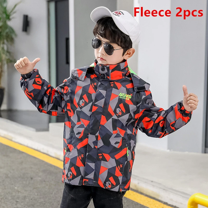 fleece red Детская одежда для туризма, три в одном Новинка года, осенне-зимняя ветровка для мальчиков камуфляжная ветрозащитная верхняя одежда для От 2 до 13 лет - Цвет: fleece red