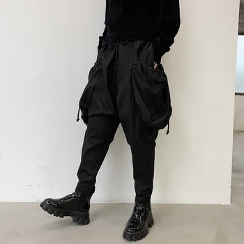 

New fashion personality big pocket Harem pants tide male hair stylist Japanese hip hop hanging crotch casual pants stage clothin