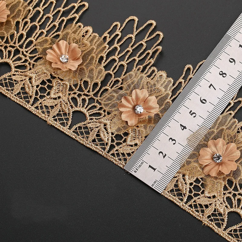 1 ярд 9 см стразы из бисера 3D цветок вышитый кружевной край отделка ленты DIY ткань свадебная одежда швейное ремесло украшение дома