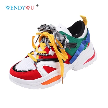 

Stylish Women Running Shoes Increasing 6CM INS Ulzza Harajuku Sneakers Cushioning Height Platform Breathable Wave Sports ST421