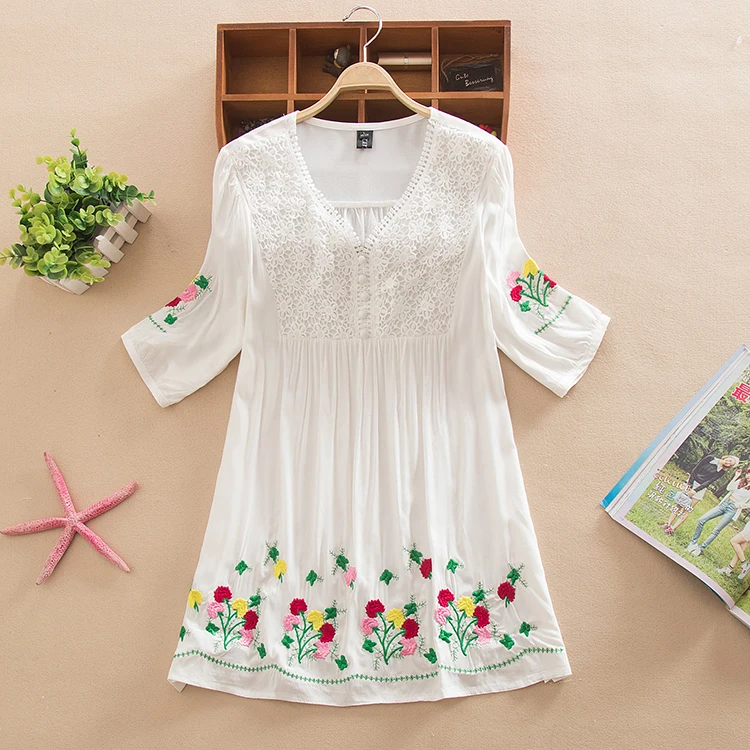 New 2021 Summer Embroidery Cotton Women Blouese Clothes Plus Size Clothing Cute Casual Loose Tops Blusas Feminina Vestidos 2