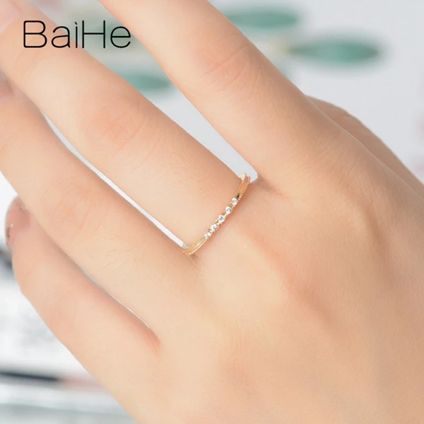 BAIHE Solid 14K желтое золото 0.05CT сертифицировано H/SI круглые натуральные бриллианты свадебные женские модные ювелирные изделия модное кольцо