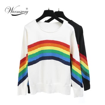 

2020 Spring Autumn Designer Long Sleeve Rainbow Knitted Sweater Woman Elegant Winter Pullovers C-347
