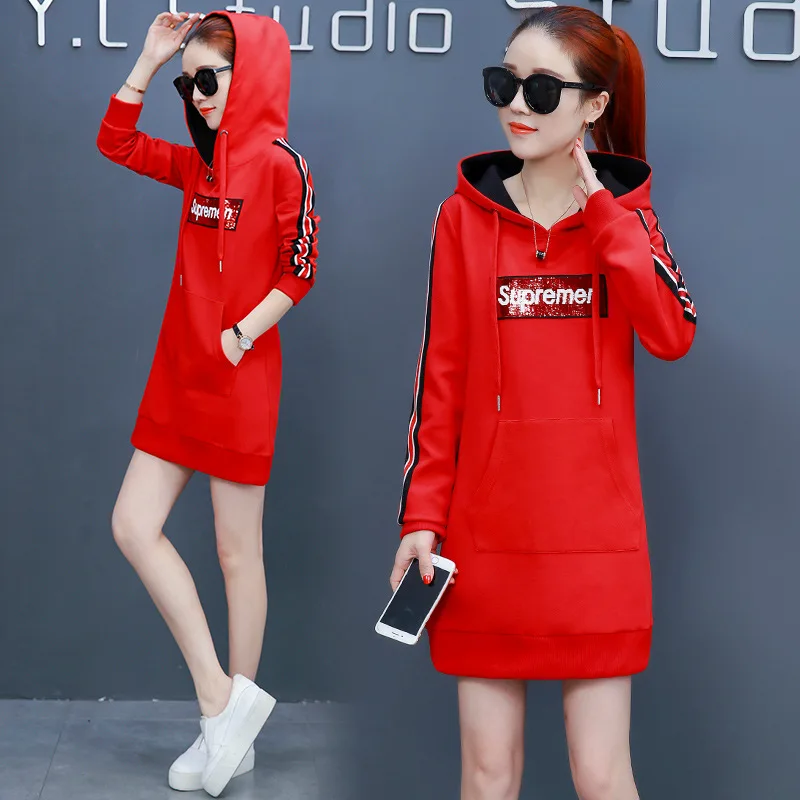 

2019 New Style WOMEN'S Dress Spring Clothing Tops Western Style Hooded Coat Loose Casual Mid-length Students Long-sleeved Sweate