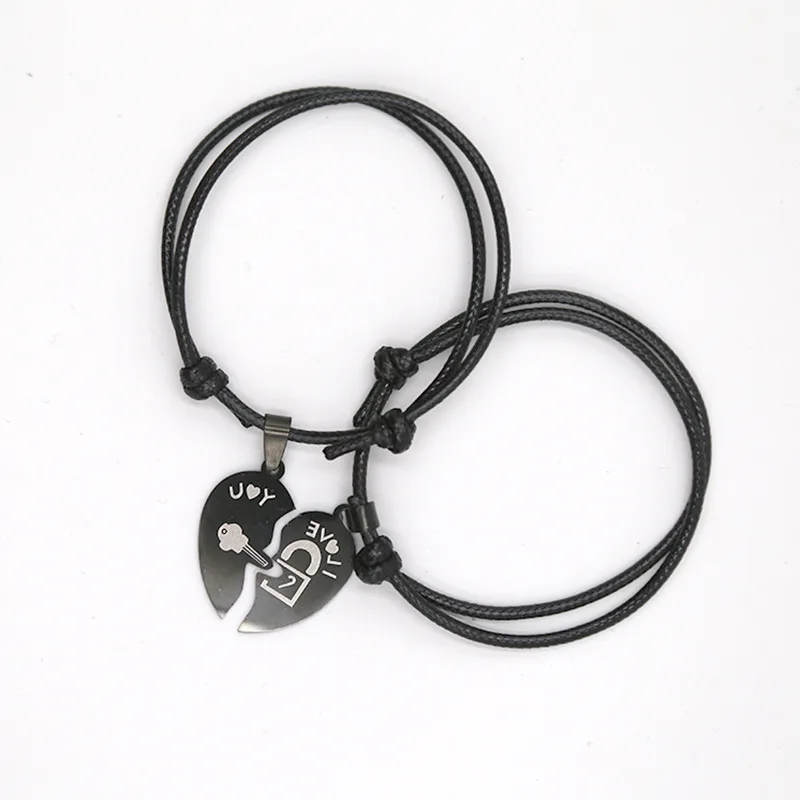 black New Couple Bracelets for Lovers Colorful Stainless Steel Two Halves Heart Charm Paired Bracelet Fashion Jewelry Gifts - Окраска металла: black