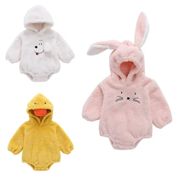 

Cute Baby Bodysuits Long Sleeve Warm Baby Girl Boys Bodysuit Velvet Children Hooded Bodysuit Cartoon Baby Clothes 0-2Y