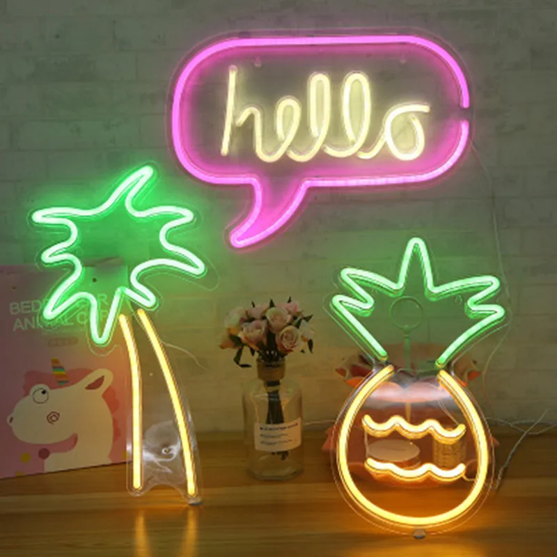 Светодиодный неоновый свет, панель из кокосового дерева, ананаса, сексуальная неоновая надпись, желтая Рождественская Праздничная вечеринка для окон и дверей магазина, украшение