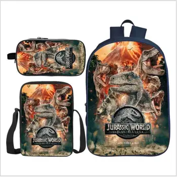 

New 3D Dinosaur Printing School Backpack 3Pcs/Set Boys Girls Children Orthopedics Rucksack Bookbag Mochila Infantil