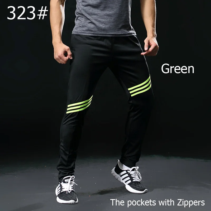 Мужские спортивные штаны для бега на молнии, спортивные штаны для футбола, спортивные длинные штаны для тренировок, эластичные леггинсы, штаны для бега, спортзала - Цвет: 323 green pants