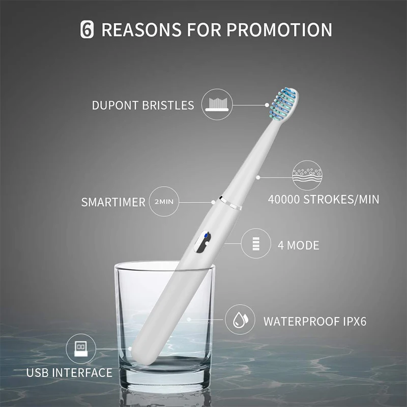 SEAGO SG551 Electric Toothbrush Sonic USB Rechargeable 4 Modes Waterproof With 3 Replacement Brush Heads Deep Clean Oral Care 3