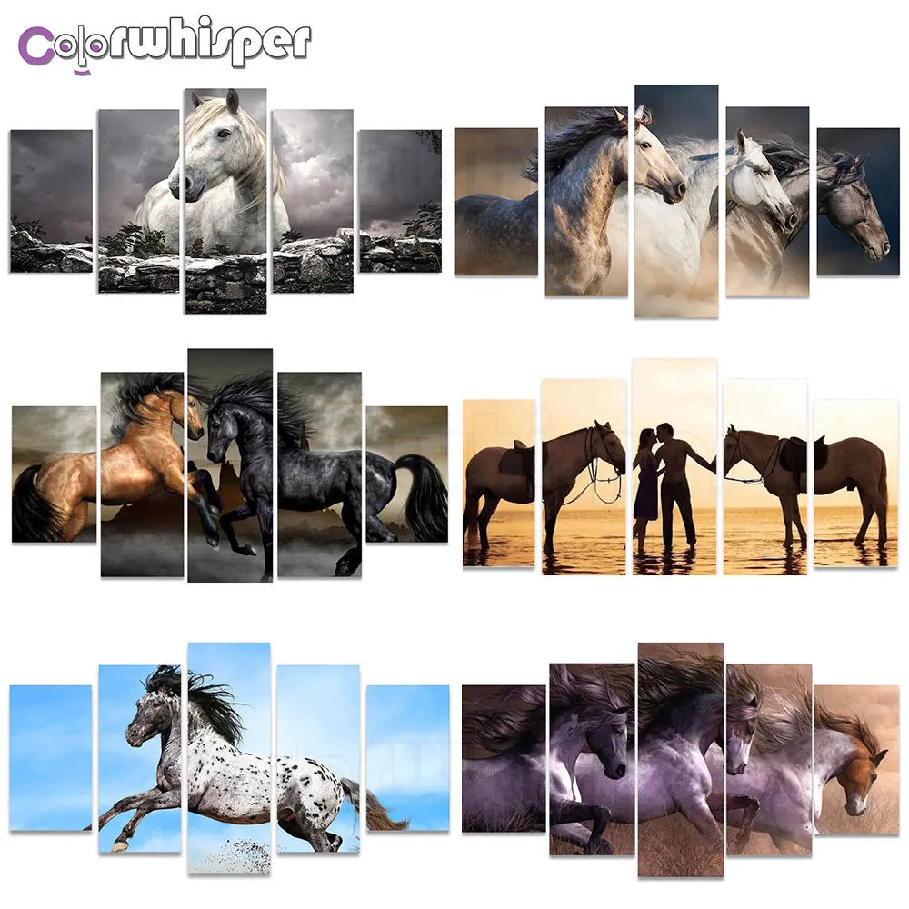 

5PCS Diamond Painting Full Square/Round Drill Horse Picture 5D Daimond Painting Embroidery Cross Stitch Mosaic Crystal D345