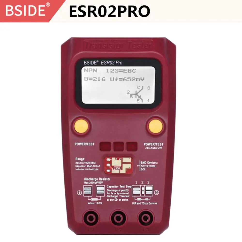 ESR02PRO-RED ESR02PRO Цифровой транзистор SMD компоненты тест мультиметр Емкость Диод Триод индуктивность мультиметр ESR тест er - Цвет: ESR02PRO-RED