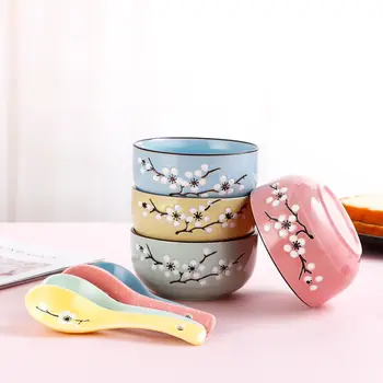 

Japanese Ceramic Tableware Bowl Spoon Set Gift Tableware Ceramic Bowl Rice Bowl Soup Bowl Candy Bowl Platos De Ceramica Flower