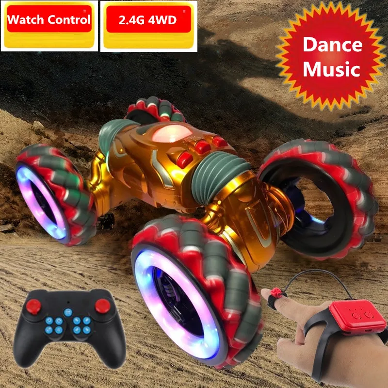 Rc Stunt Watch & Remote Control 2 To 1 Twist Car With Music Dancing
