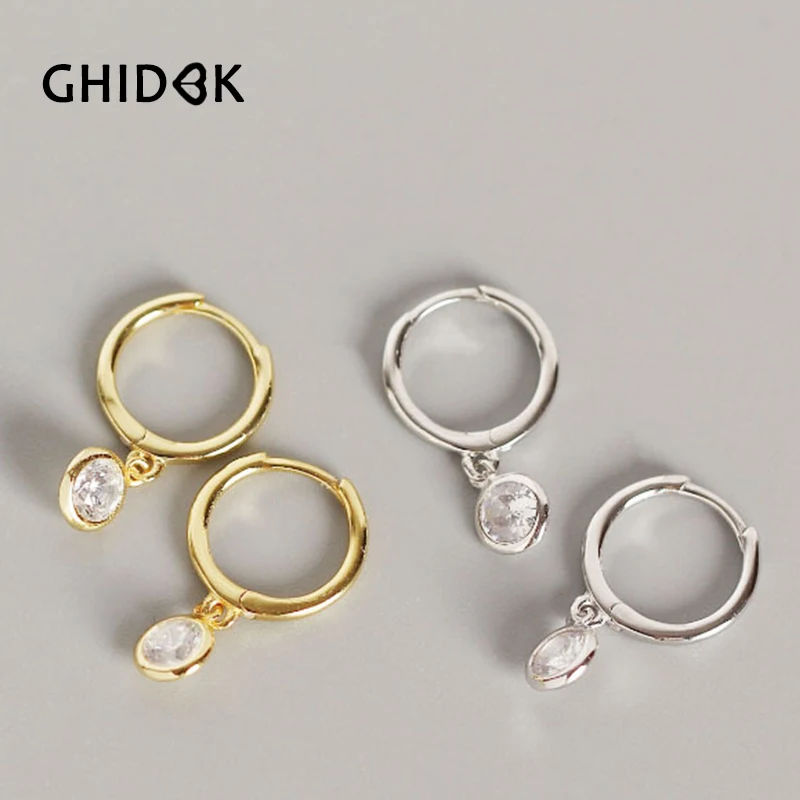 

GHIDBK 925 Sterling Silver Cubic Zirconia Hoop Earrings Mini CZ Statement Huggie Silver Earring Handmade Geometric Circle Hoops