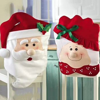 

2Pcs/Set Xmas Mr and Mrs Santa Claus Kitchen Dining Dinner Table Chair Back Cover Christmas Decorations for Home