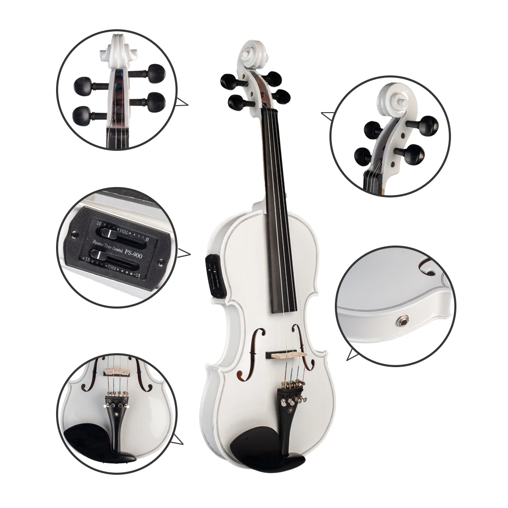 Professional Acoustic Violin With EQ Installation 4/4 Solidwood Fiddle Set W/ Rosin+Audio Cable+Brazilwood Bow+Canvas Case