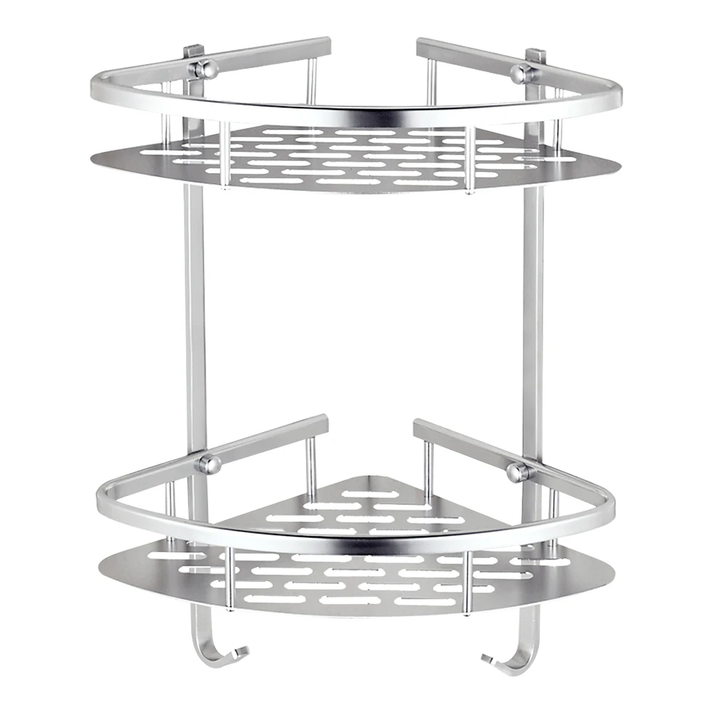 

Bathroom Corner Shelf Double Tiers Triangle/Square Shower Basket Shampoo Soap Cosmetic Storage Shelves Rack Aluminum Organizer