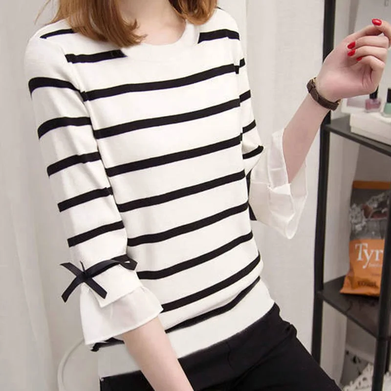 2020 женская футболка свободного покроя с круглым вырезом полосатая для женщин