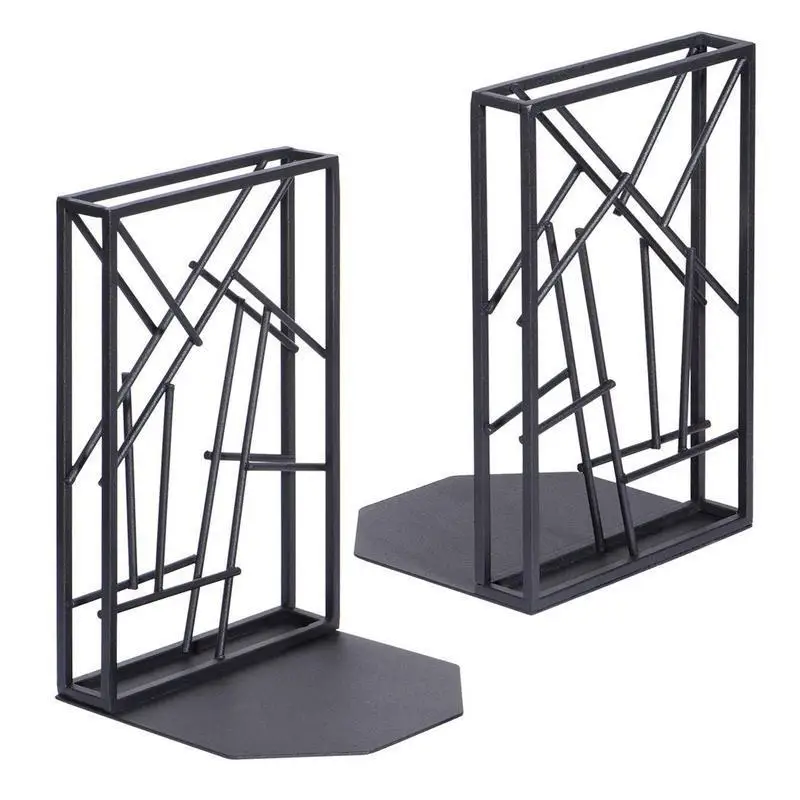 Bookends Black, Book Ends Heavy Duty for Shelves Non-Skid & Anti-Scratching, Artistic Design