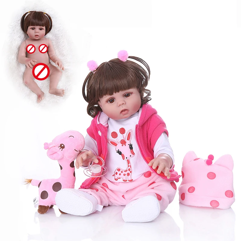 

49CM Baby Doll Reborn Bebe Curly Hair Toddler Girl Doll Kids Children Full Body Soft Silicone Realistic Bath Toy Waterproof