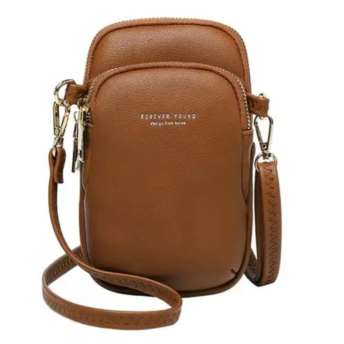 Коричневый Горячая Женская однотонная многокарманная сумка через плечо из искусственной кожи, кошелек для телефона - Цвет: Коричневый