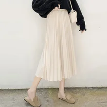 Длинная юбка миди Женская мода осень зима Корейская трапециевидная плиссированная юбка с высокой талией женская