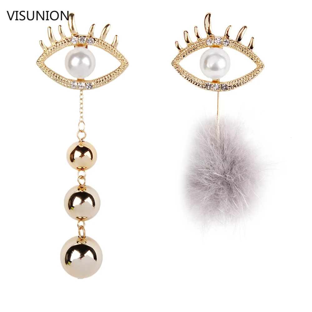 

Korean Asymmetrical Pearl Long Earring Water Drop Women Dangle Eye Metallic Ball Christmas Gifts