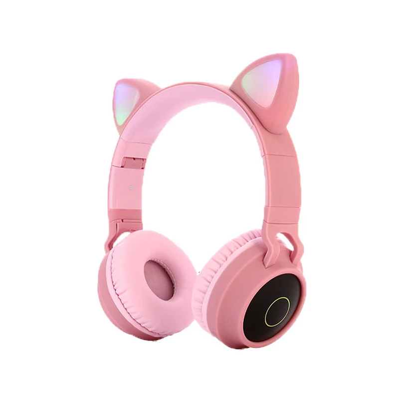 Розовые кошачьи наушники, беспроводные Bluetooth наушники, Детские Складные стерео наушники, детские наушники для мальчиков и девочек, прекрасный подарок, светодиодный светильник