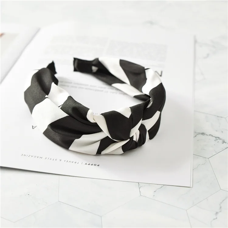Три-корейско-Стиль стиль летние широкие резинки для волос Для женщин повязка на голову в полоску простые прессованная отделка бантика головные обручи