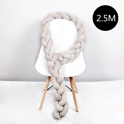 2.5M 3M Length Knot Newborn Bumper Long Knotted Braid Pillow Baby Bed Bumper in the Soft Crib Infant Room Decor - Цвет: Gray 2.5M