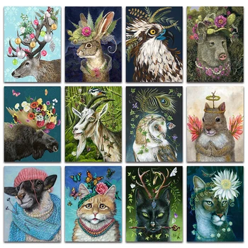 

Full Square Diamond embroidery Cross stitch Animal pig Diamond painting colorful flower deer eagle DIY 3D Diamond mosaic owl cat