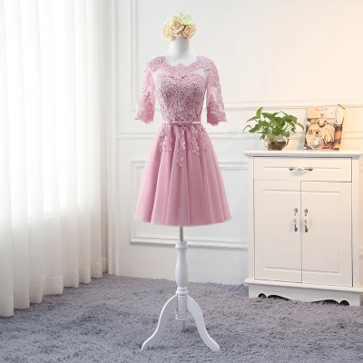short 513 MNZ~ 13F# розовые длинные средние короткие стильные весенние кружевные платья подружки невесты свадебные вечерние платья для выпускного вечера недорогие оптовые продажи из Китая - Цвет: short 513