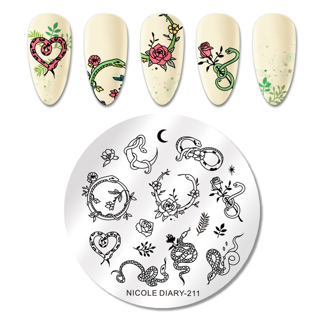DIARY Leaves Nail Stamping Plates Abstract Flower Line Dot Point Image Stamp Templates Printing Stencil Tools