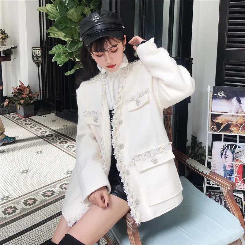 Y11539 изящная шерстяная куртка Женская Толстая Короткая свободная одежда серии MORI шерстяное пальто