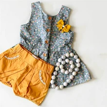 Летние топы принцессы с цветочным рисунком без рукавов, платье+ шорты+ головная повязка для новорожденных девочек, комплекты одежды из 3 предметов для маленьких девочек 0-24 месяцев