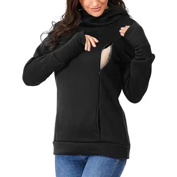 

Pregnant Women Maternity Hoodie Long Sleeve Winter Pocket Dual Zipper Nursing Polyester Breast Feeding Daily Warm Casual Stylish