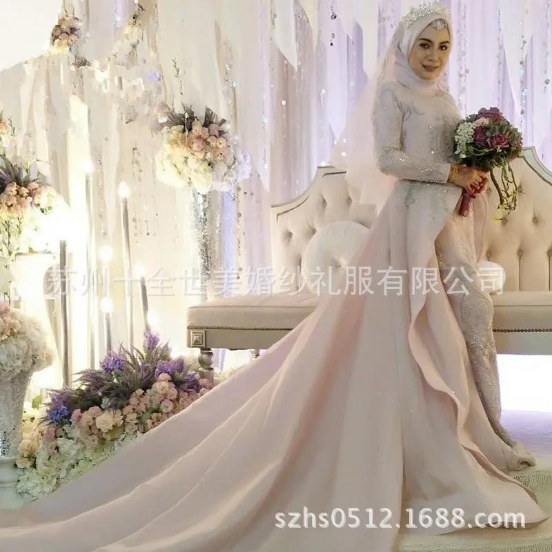 Robe de mariee/мусульманское свадебное платье с высоким воротником и длинными рукавами на заказ роскошное кружевное бальное платье принцессы Свадебные платья