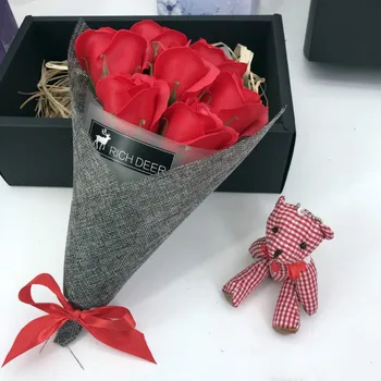 

Seven Soap Flowers Gift Box Valentine's Day Gift Bear Small Bouquet Festive Party Supplies Artificial Decorations