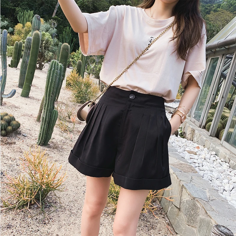 Mishow summer new collection business casual elegant solid high waist flare short pants MX19B2460