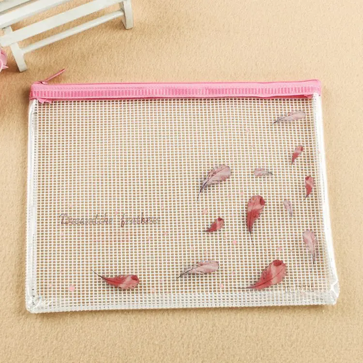 

New Korean Creative PVC Waterproof Grid Zippered File Bag New Style Feather Large-Volume Pencil Stationery Storage Bag