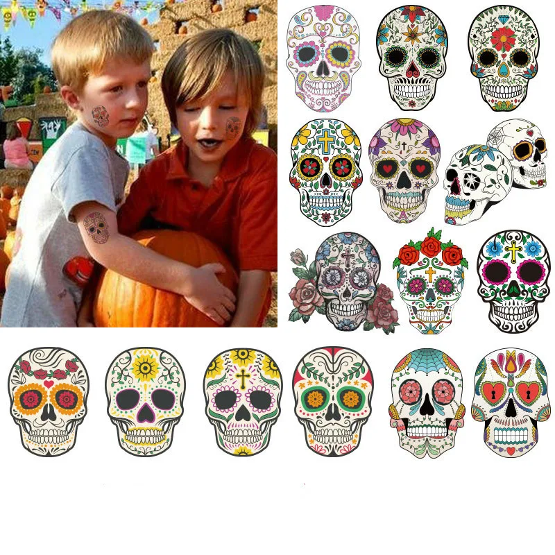 Halloween Fake Tattoos 2022 Best Skull Tattoo Temporary Tattoos 2022 Aliexpress