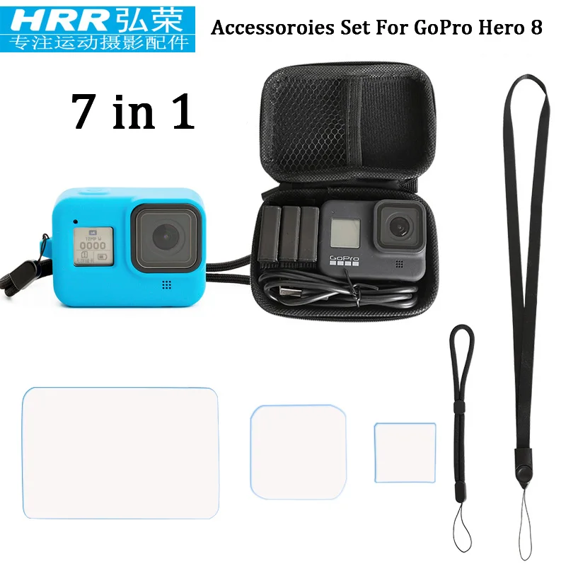 Черные аксессуары 7 в 1 для GoPor Hero 8 силиконовый чехол/сумка чехол из ЭВА/протектор