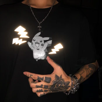 

2020 New brand hip-hop reflective lightning summer loose short-sleeved cotton men t shirt and women tshirt lovers cool ZSIIBO