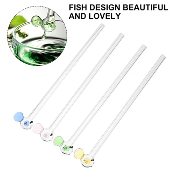 

4pcs Creative Fish Glass Straw Cute Milk Juice Stained Glass Straw For Party