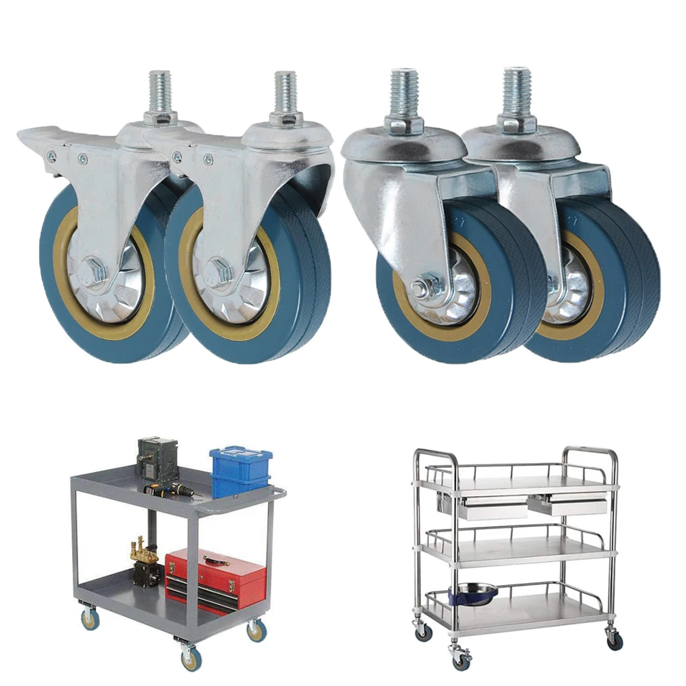 

4/1PCS 3/4 Inch Swivel Casters Wheels Heavy Duty M10/12x30mm Threaded Stem No Noise Wheels For Carts workbench Equipment