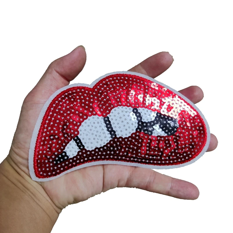 

2020 New DIY Big red Lip mouth patches Applique Sewing Handmade Bling Sequins Patch for Clothing Embroidered Embroidery