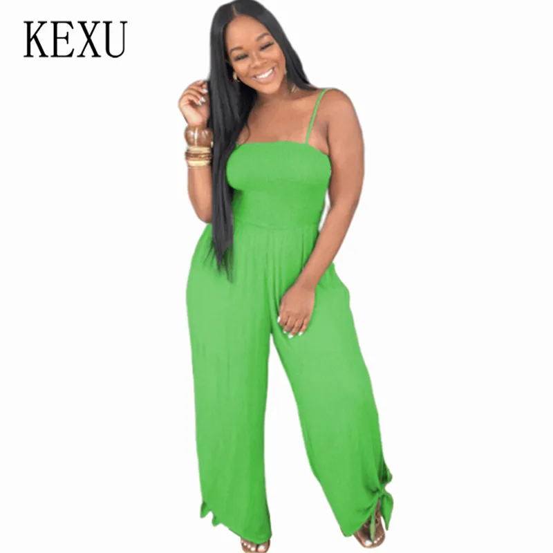 

KEXU Bodysuits Spaghetti Strap Long Overalls Summer Beach Loose Female Jumpsuits Sleeveless Hollow Out Casual Boho Playsuits